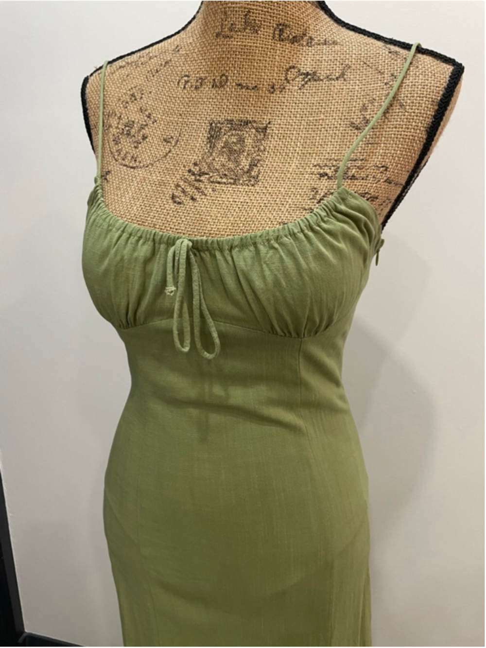ZARA Green Maxi Dress S Milkmaid Slit Minimalist Feminine - Picture 2 of 9